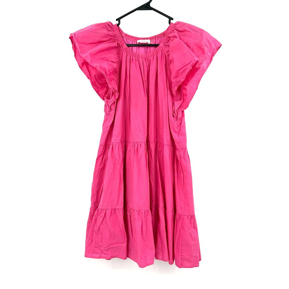 Talulah Size Large Short Sleeve Mini Dress Pink Tiered Skirt 100% Cotton